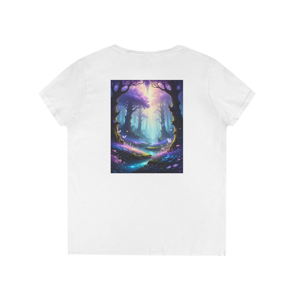 Mystical Forest V-Neck Tee — Enchanted Pathway Graphic for Women