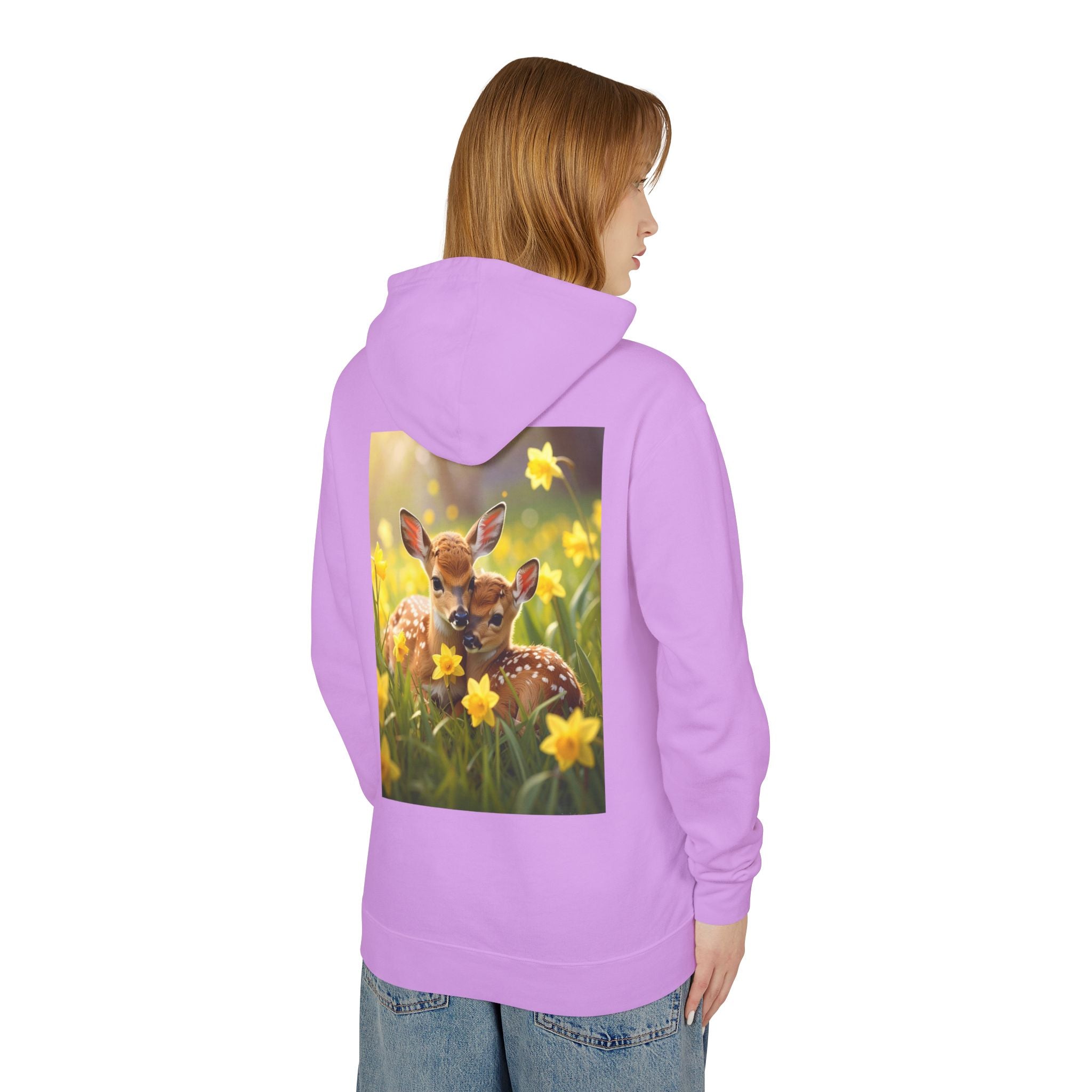 Deer Fawn Daffodil Hoodie — Cute Spring Animal Graphic Sweatshirt