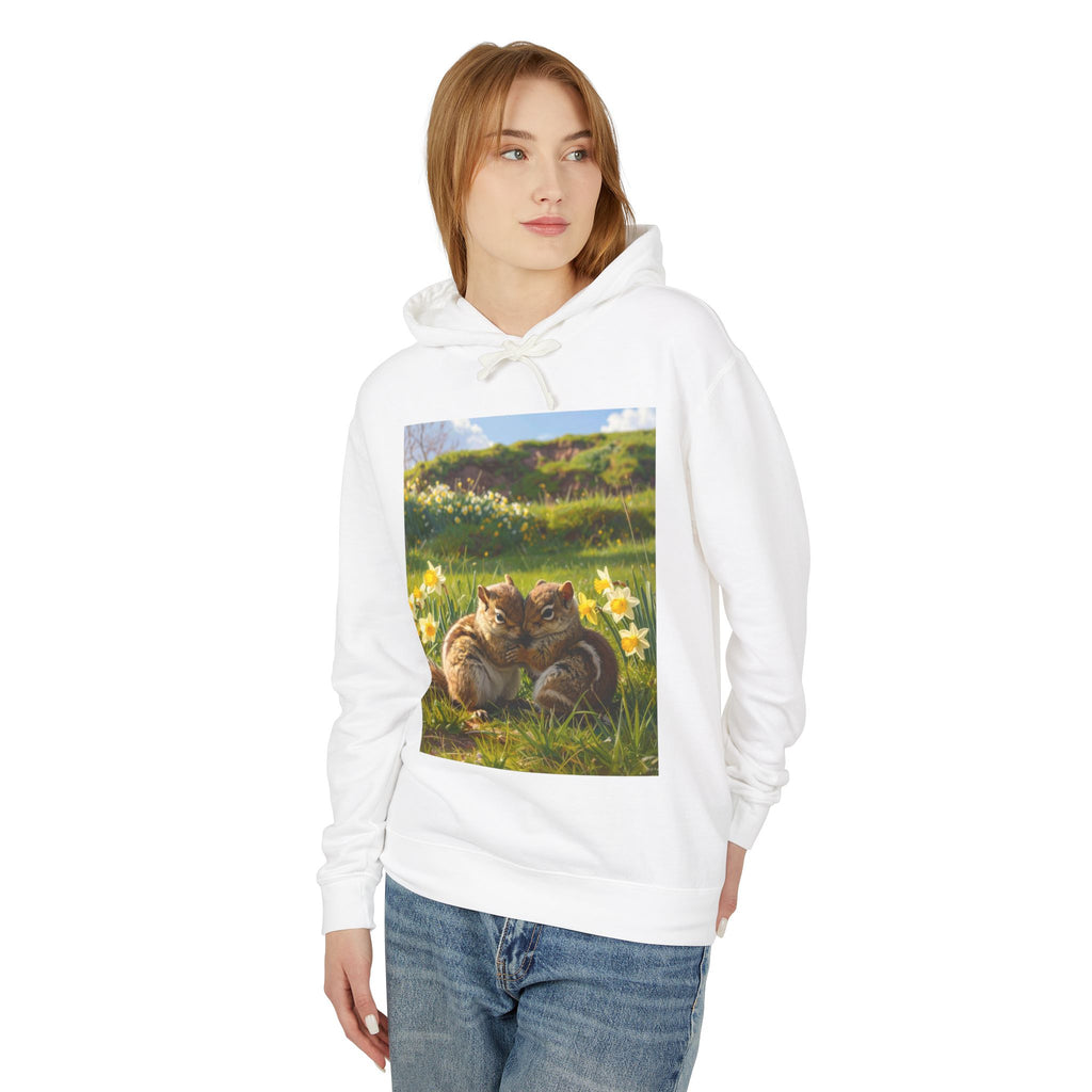 Chipmunks Cuddle Hoodie — Cute Chipmunks in Daffodil Field Lightweight Sweatshirt