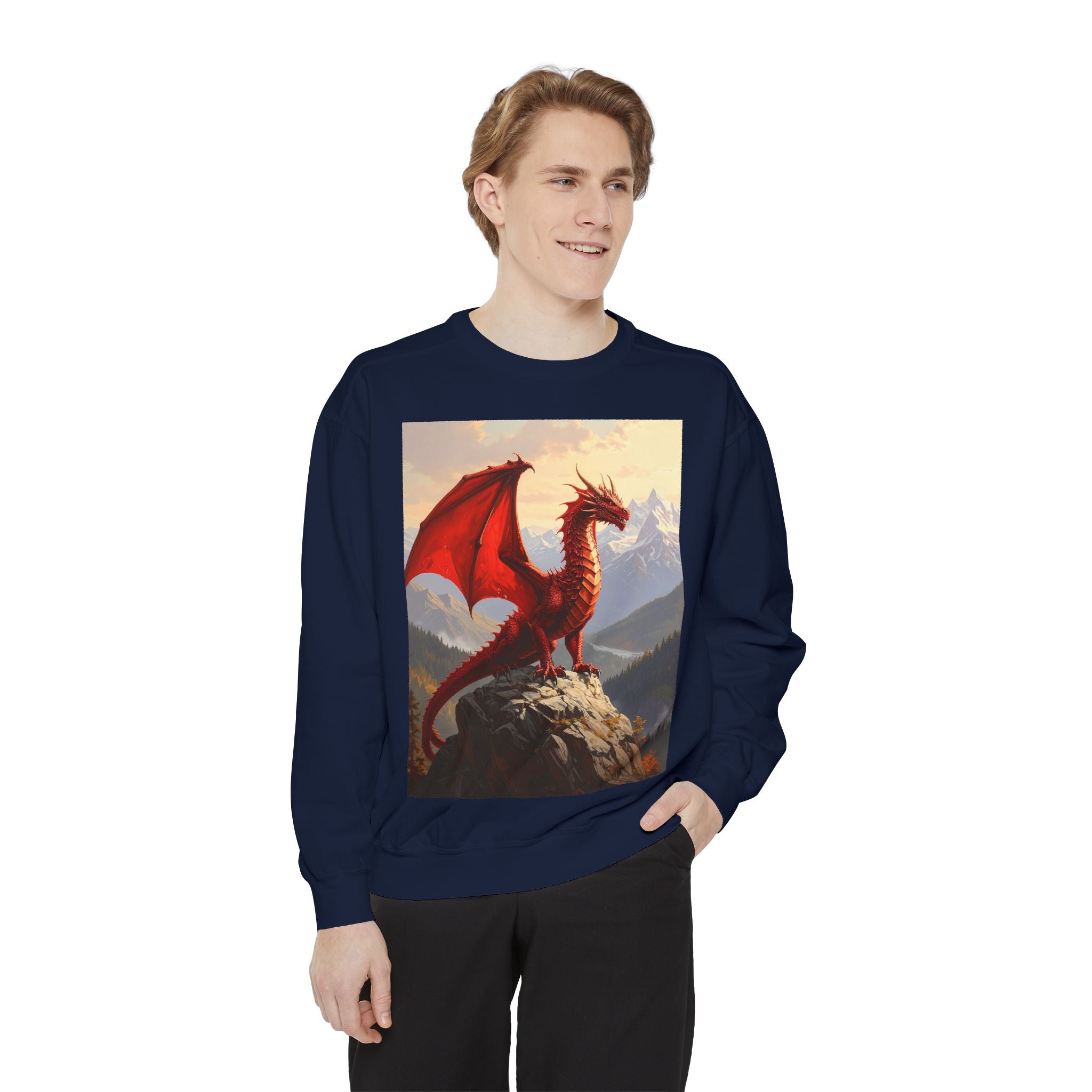 Dragon Crest Sweatshirt — Red Dragon Mountain Fantasy Crewneck