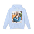 Kitten Photo Hoodie — Cozy Cat on Blue Cushion Pullover