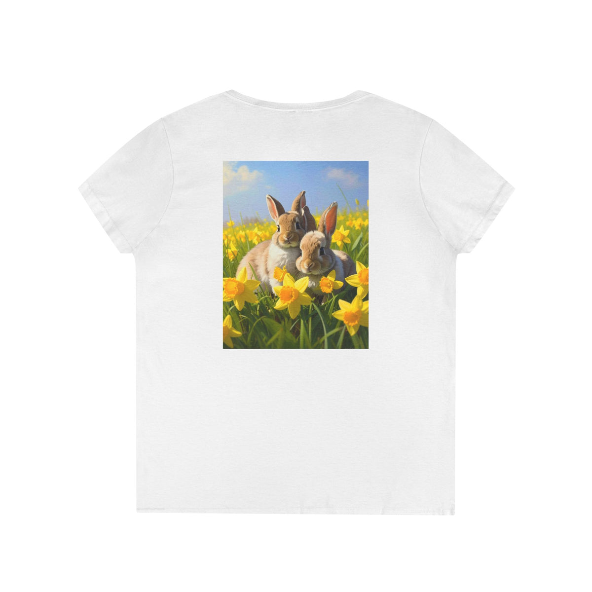 Spring Daffodil Bunnies V-Neck Tee