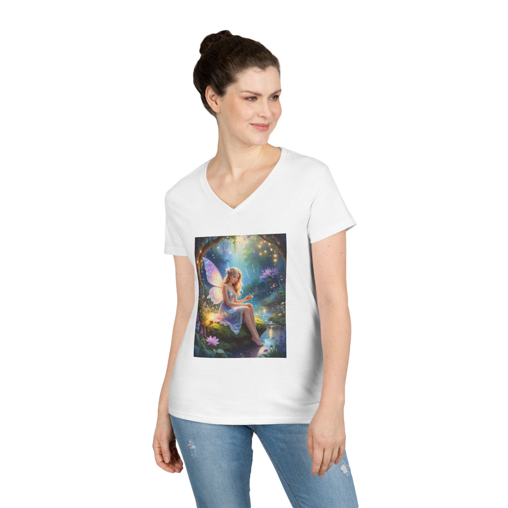 Fairy Garden V-Neck Tee — Ethereal Winged Fairy Print