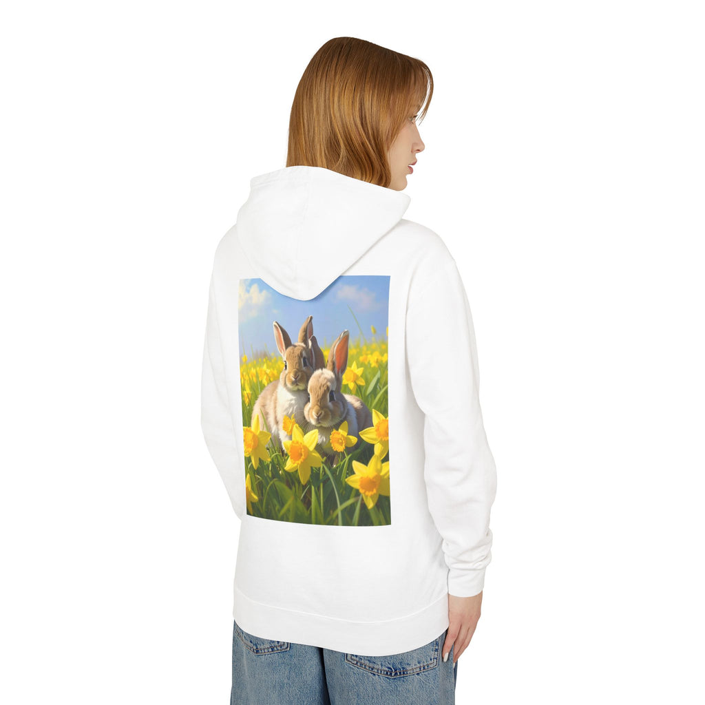 Bunny in Daffodils Hoodie — Cute Spring Rabbit Graphic Sweatshirt