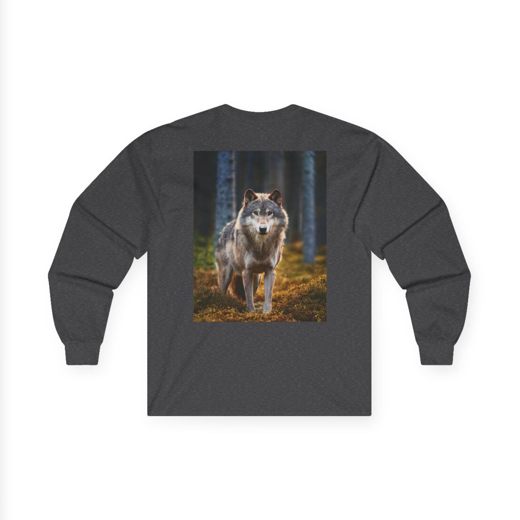 Wolf Forest Long Sleeve Tee — Majestic Wolf Nature Graphic Shirt