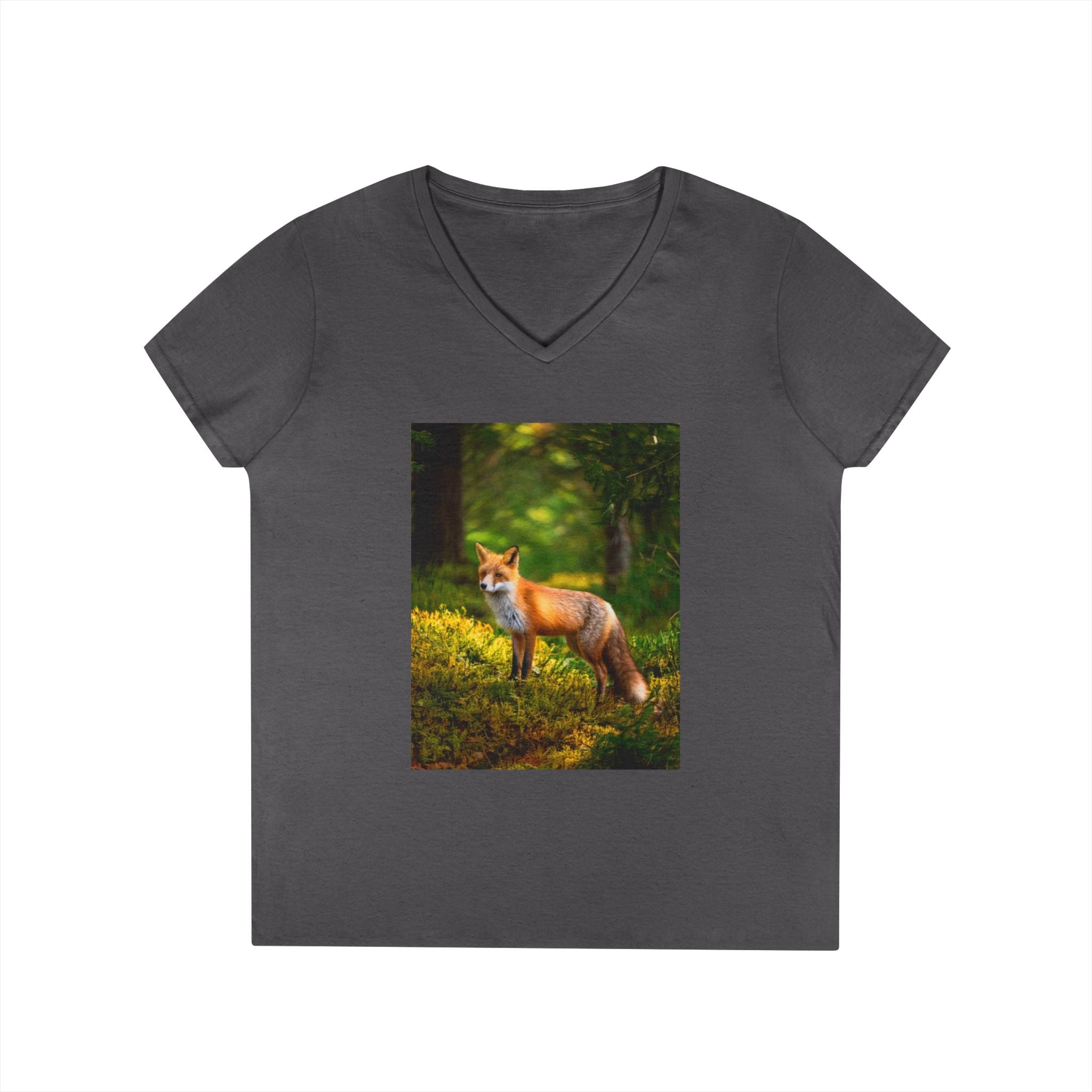 Fox Forest V-Neck T-Shirt — Scenic Red Fox Nature Tee