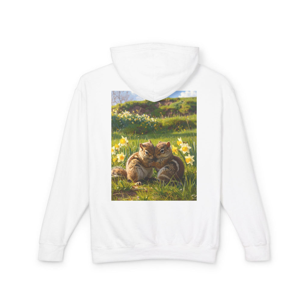 Chipmunks Cuddle Hoodie — Cute Chipmunks in Daffodil Field Lightweight Sweatshirt