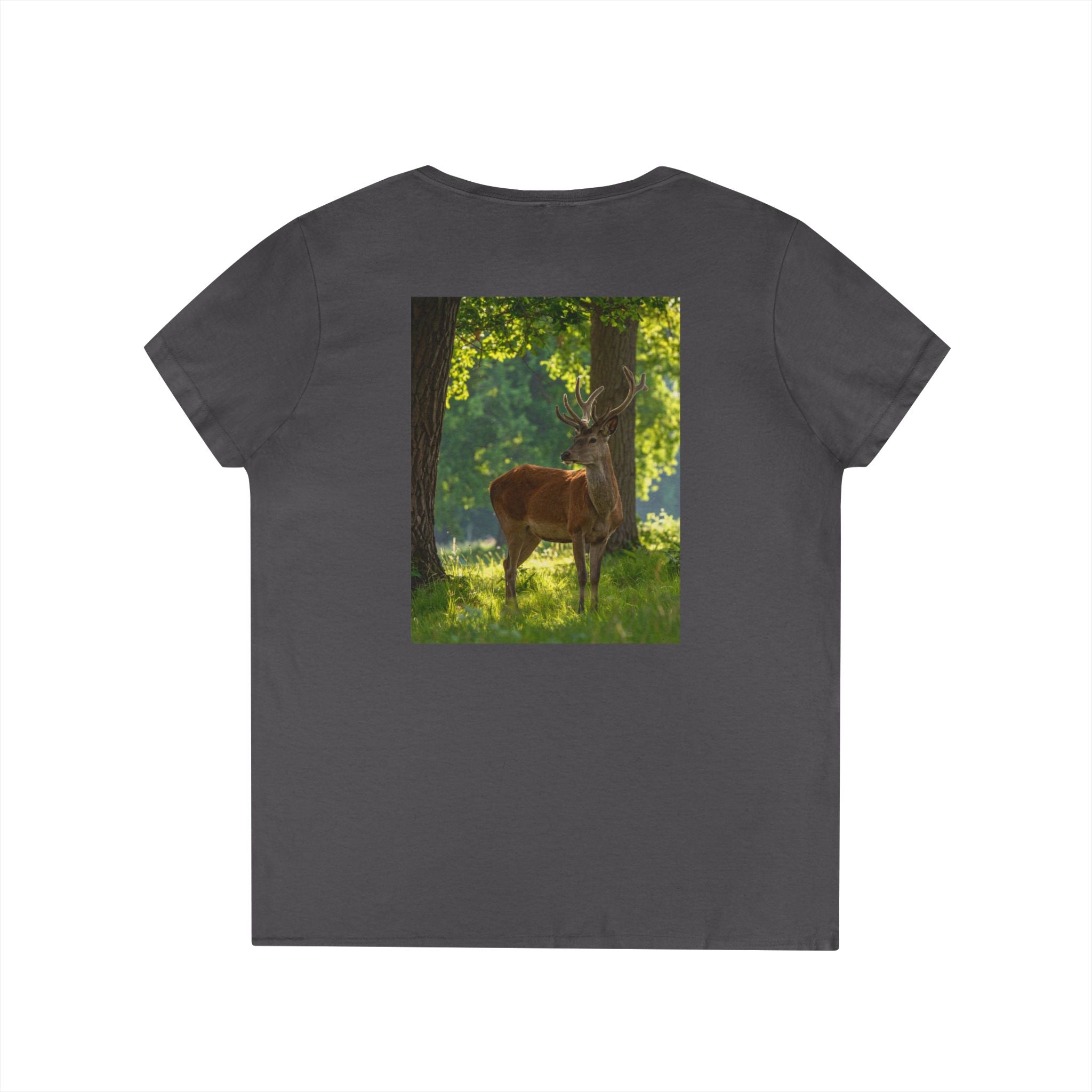Deer in Sunlit Forest Ladies' V-Neck T‑Shirt