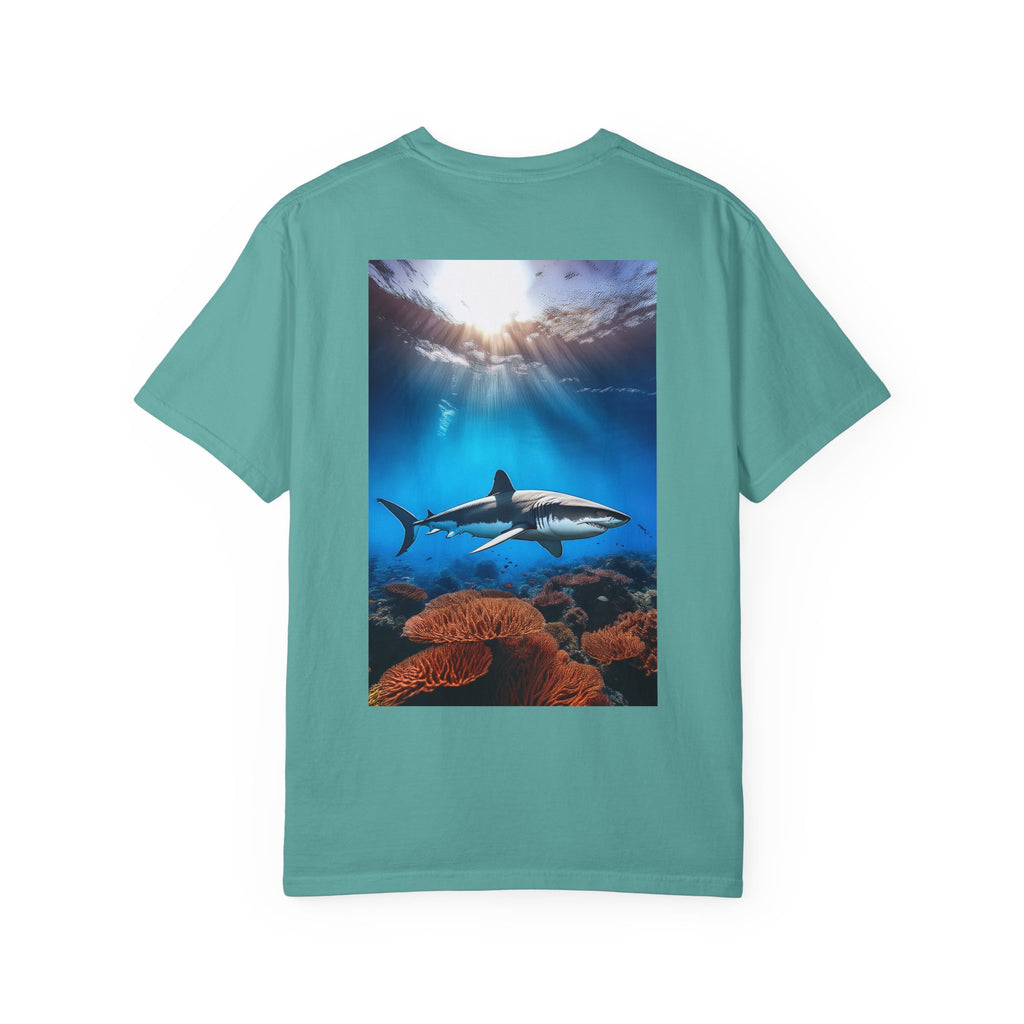 Shark Ocean Graphic Tee — Underwater Sunlight Swim Scene