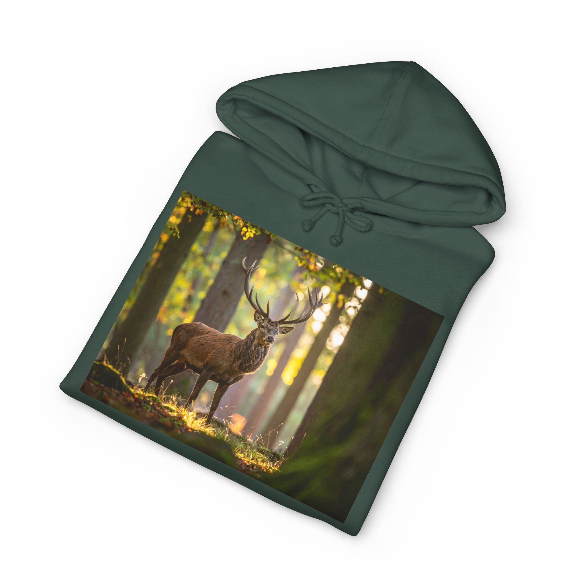 Deer in Sunlit Forest Hoodie — Nature Wildlife Graphic Sweatshirt