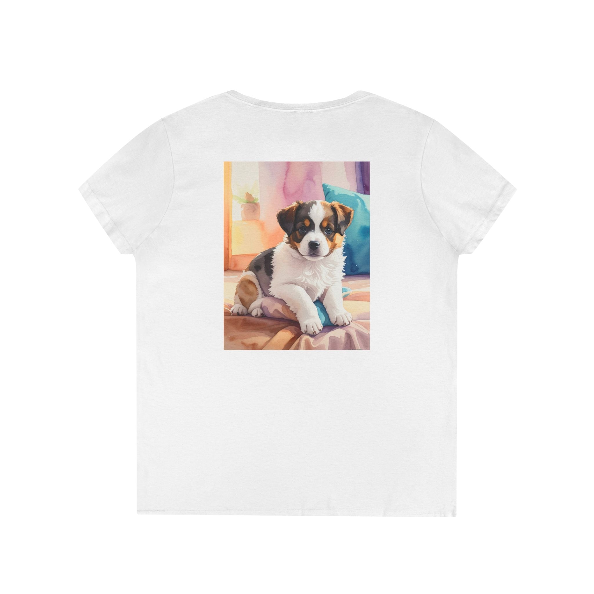 Puppy-Women’s V-Neck Tee — Cute Puppy Photo Graphic Dog Lover Shirt
