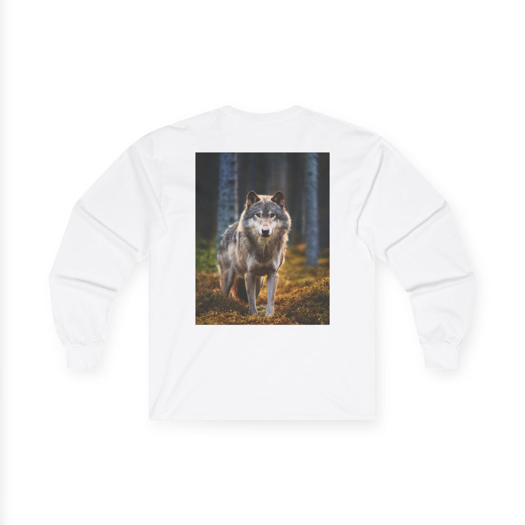 Wolf Forest Long Sleeve Tee — Majestic Wolf Nature Graphic Shirt