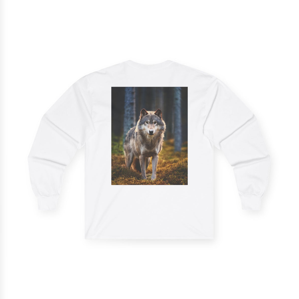 Wolf Forest Long Sleeve Tee — Majestic Wolf Nature Graphic Shirt