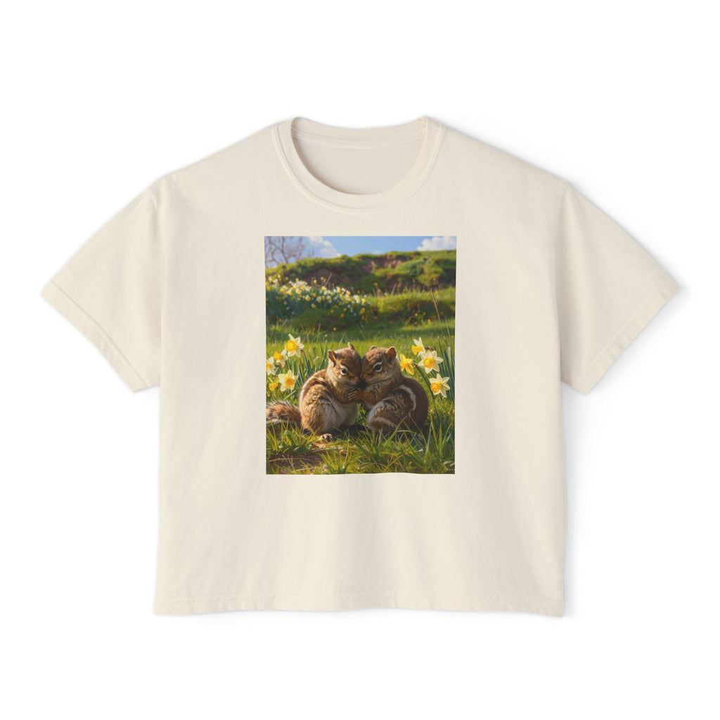 Cute Chipmunks Cuddle Tee — Cozy Spring Chipmunks' Graphic Women's Boxy Tee